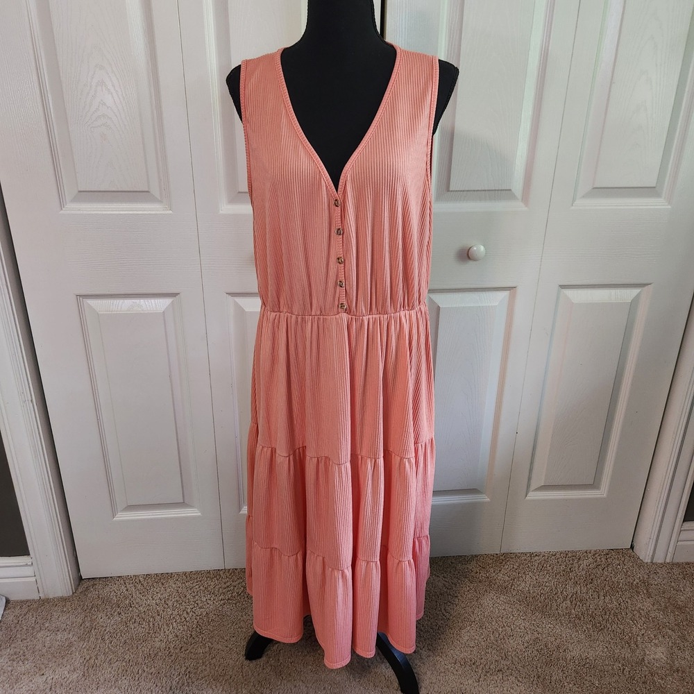 Chic Soul Coral Pink Sleeveless Midi Dress